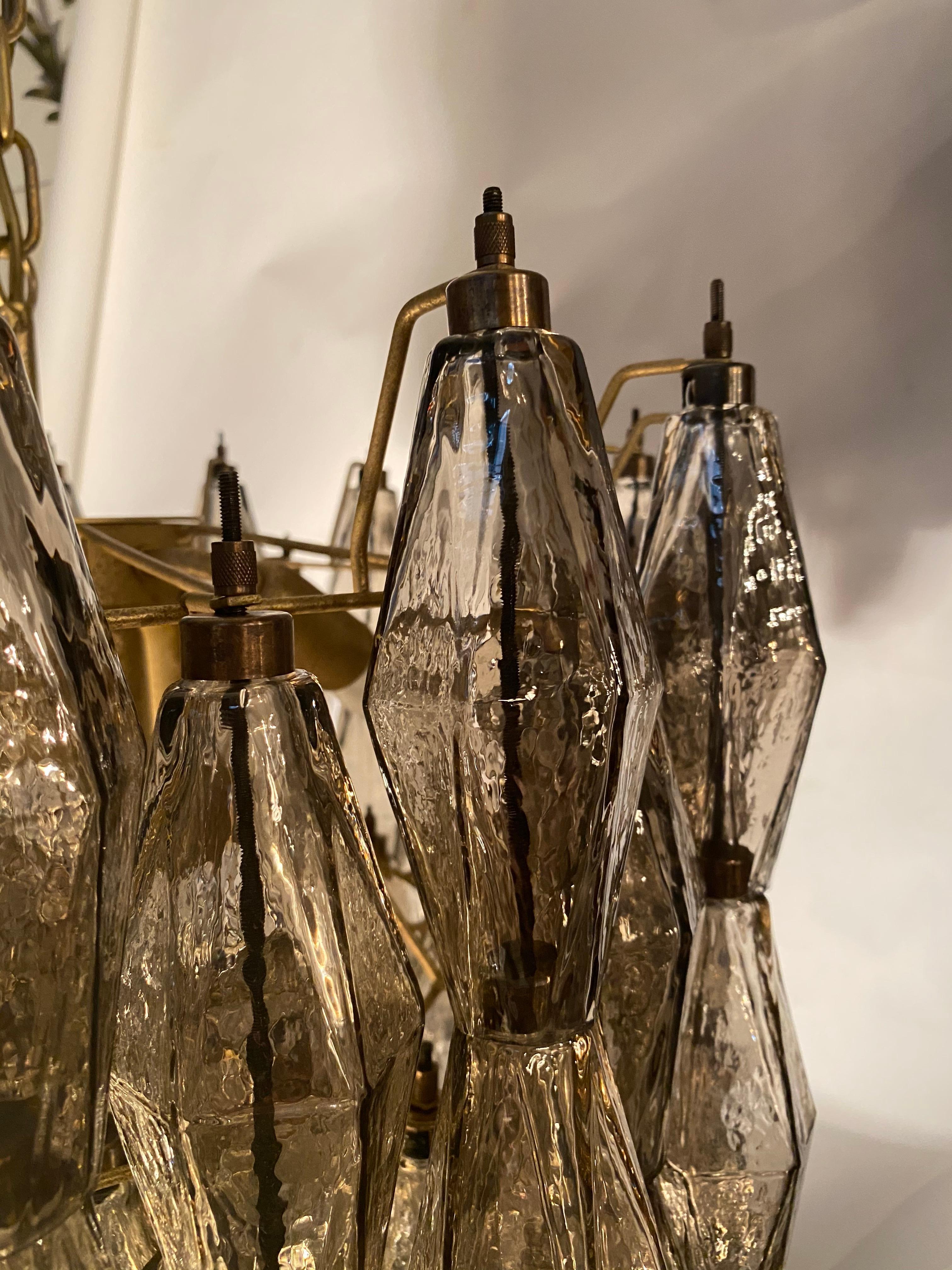 20th Century Pair of Grey Poliedri Murano Glass Chandeliers in Carlo Scarpa Style