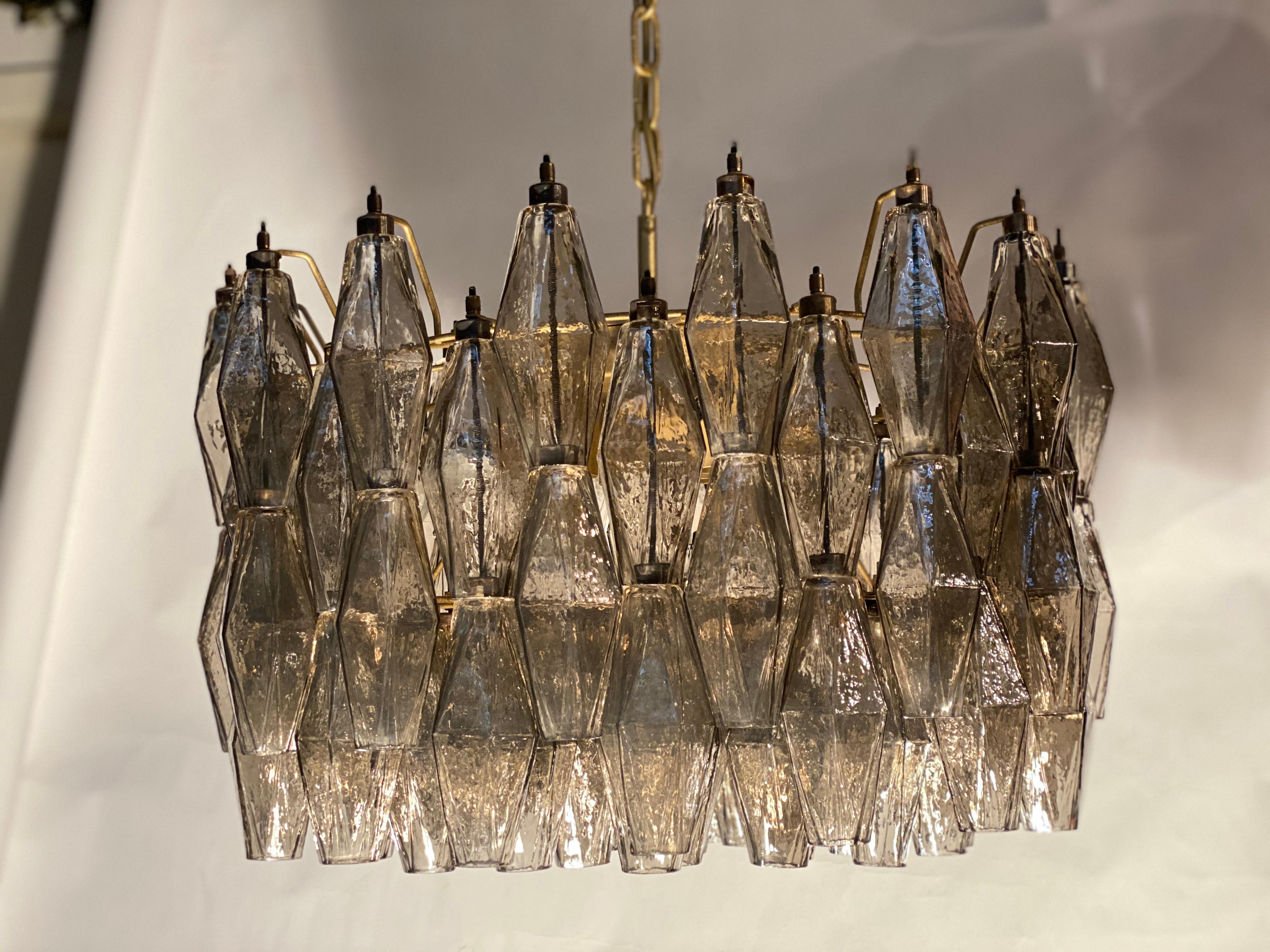 Pair of Grey Poliedri Murano Glass Chandeliers in Carlo Scarpa Style For Sale 8