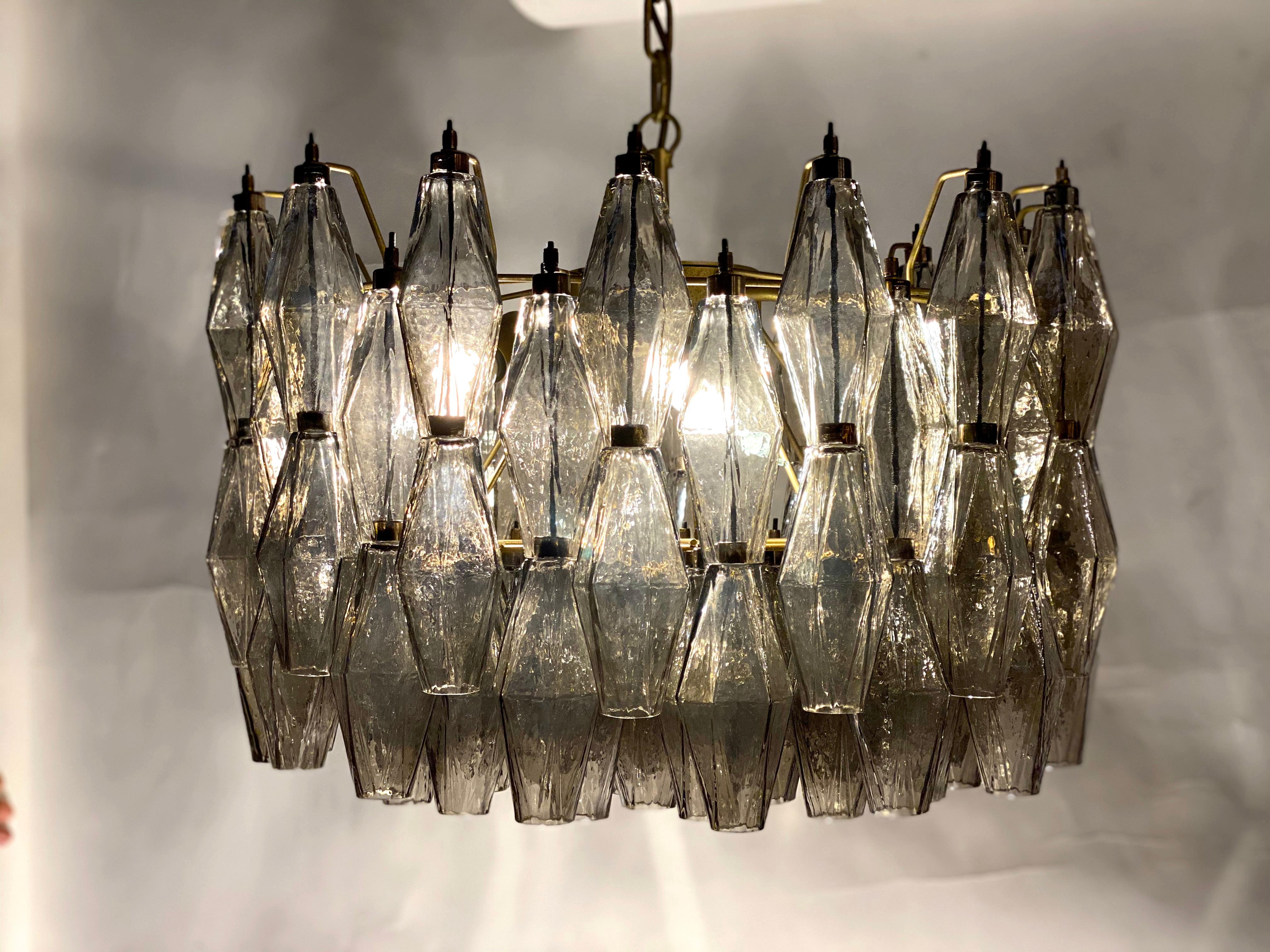 Pair of Grey Poliedri Murano Glass Chandeliers in Carlo Scarpa Style For Sale 10
