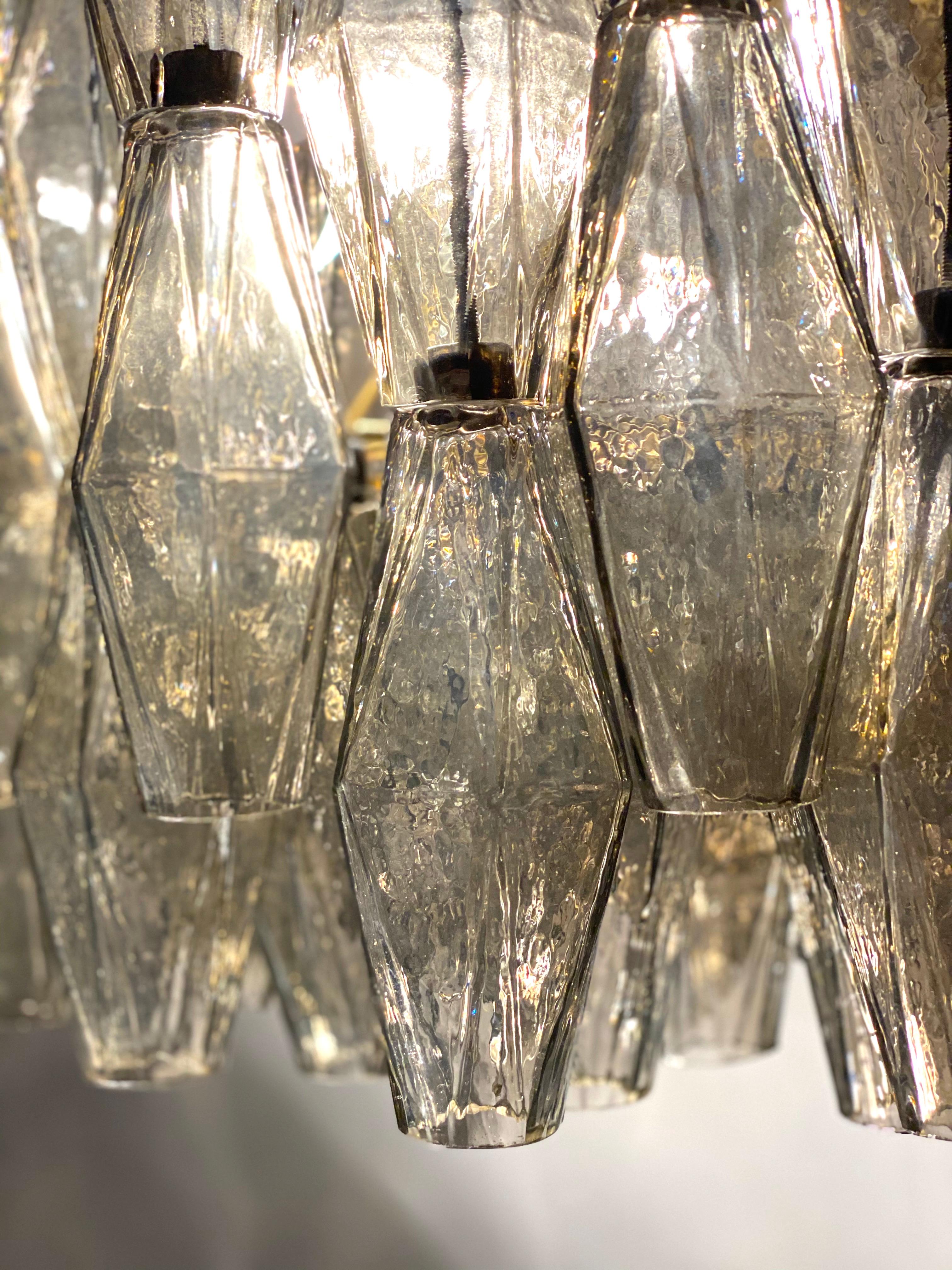 Pair of Grey Poliedri Murano Glass Chandeliers in Carlo Scarpa Style For Sale 2