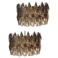 Paire de lustres en verre de Murano Poliedri gris de style Carlo Scarpa