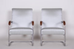 Pair of Grey Restored Tubular Thonet Armchairs by Anton Lorenz, 1930s