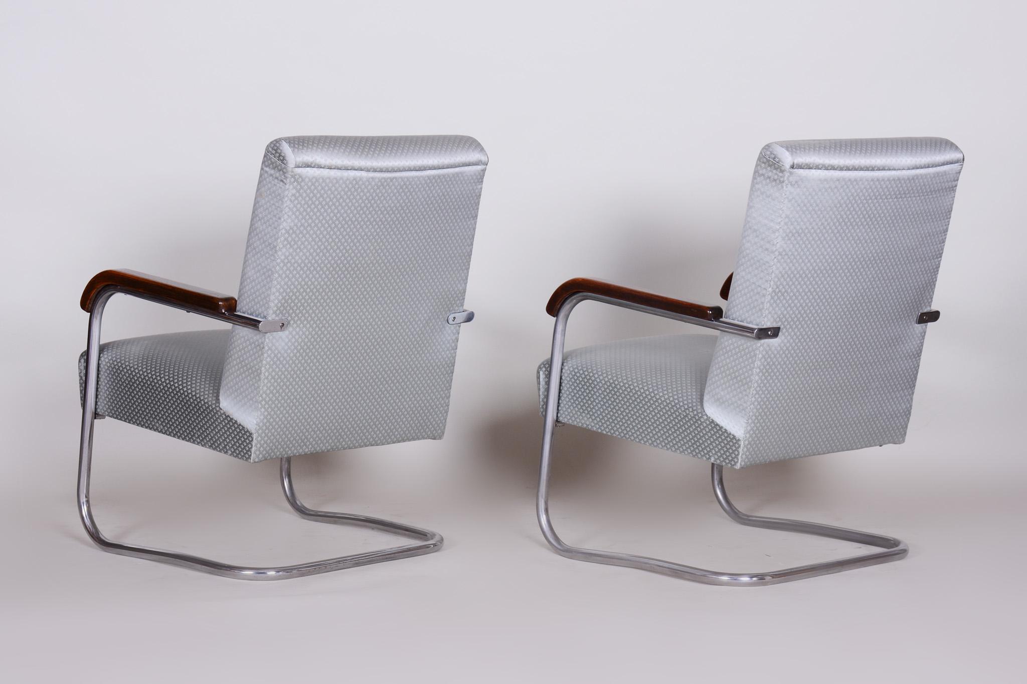 20th Century Pair of Grey Restored Tubular Thonet Armchairs by Anton Lorenz, 1930s For Sale