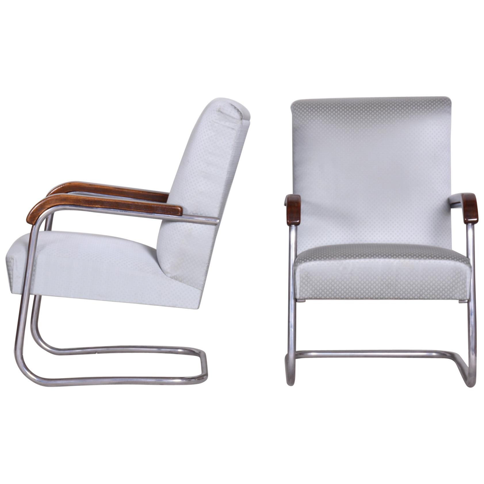 Pair of Grey Restored Tubular Thonet Armchairs by Anton Lorenz, 1930s