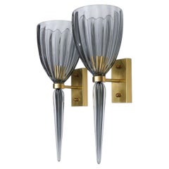 Pair of Grey Rigadin Murano Glass Sconces, Piattelli curated Maestro collection