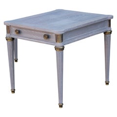 Pair of Grey Stained Hollywood Regency Weiman End Tables with Brass Detailing
