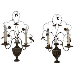 Pair of Grey Tole French Style Urn Sconces