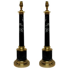 Pair of Grey Tuscan Marble Column Lamps