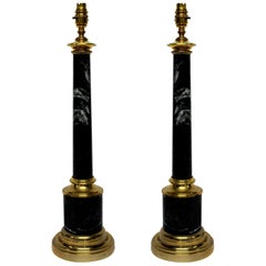 Pair of Grey Tuscan Marble Column Lamps