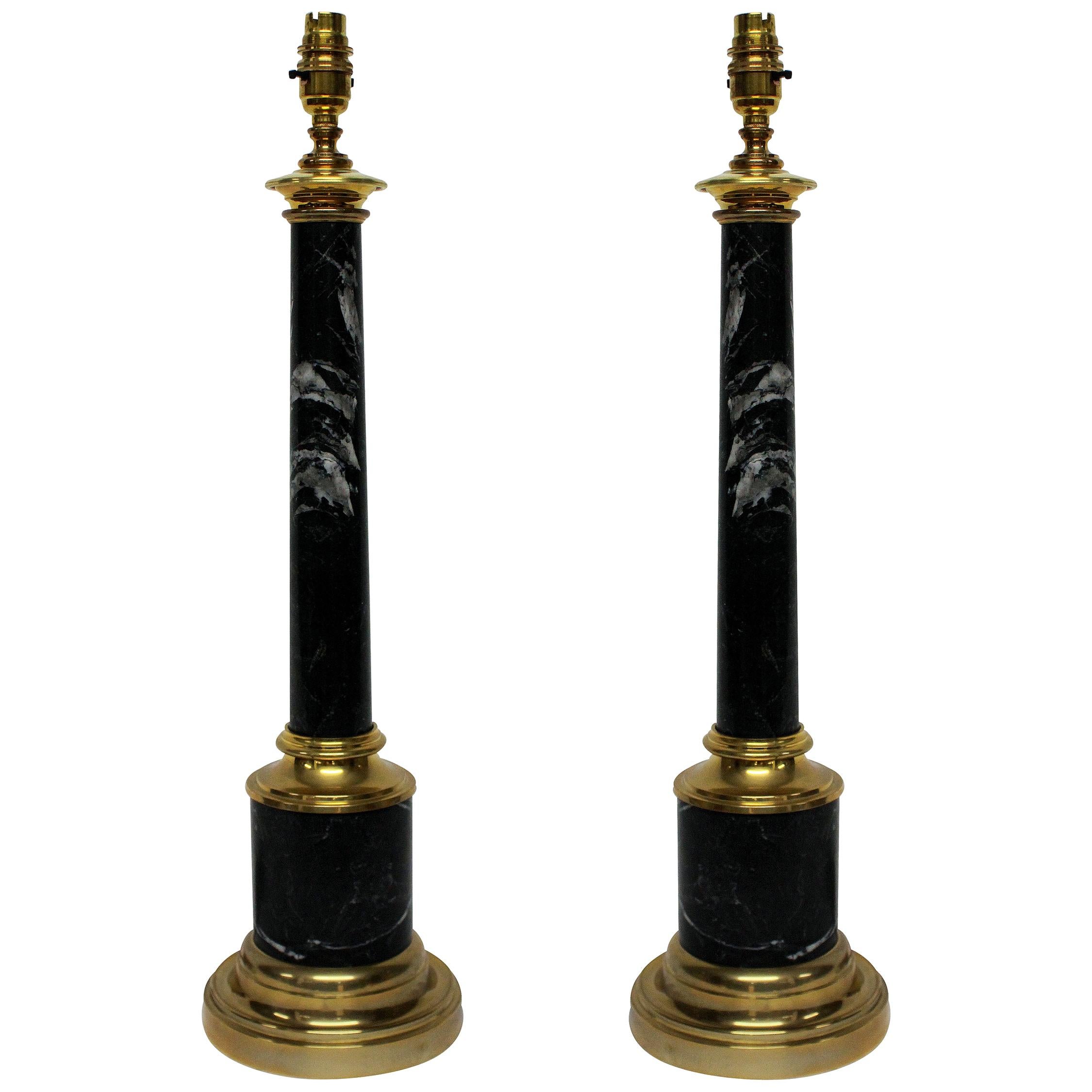 Pair of Grey Tuscan Marble Column Lamps