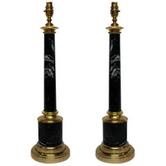 Pair of Grey Tuscan Marble Column Lamps