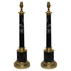 Pair of Grey Tuscan Marble Column Lamps