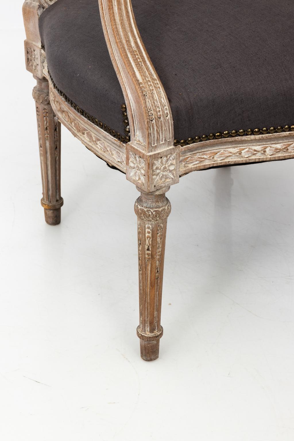 Pair of Grey Upholstered Louis XVI Style Armchairs, circa 1820 4