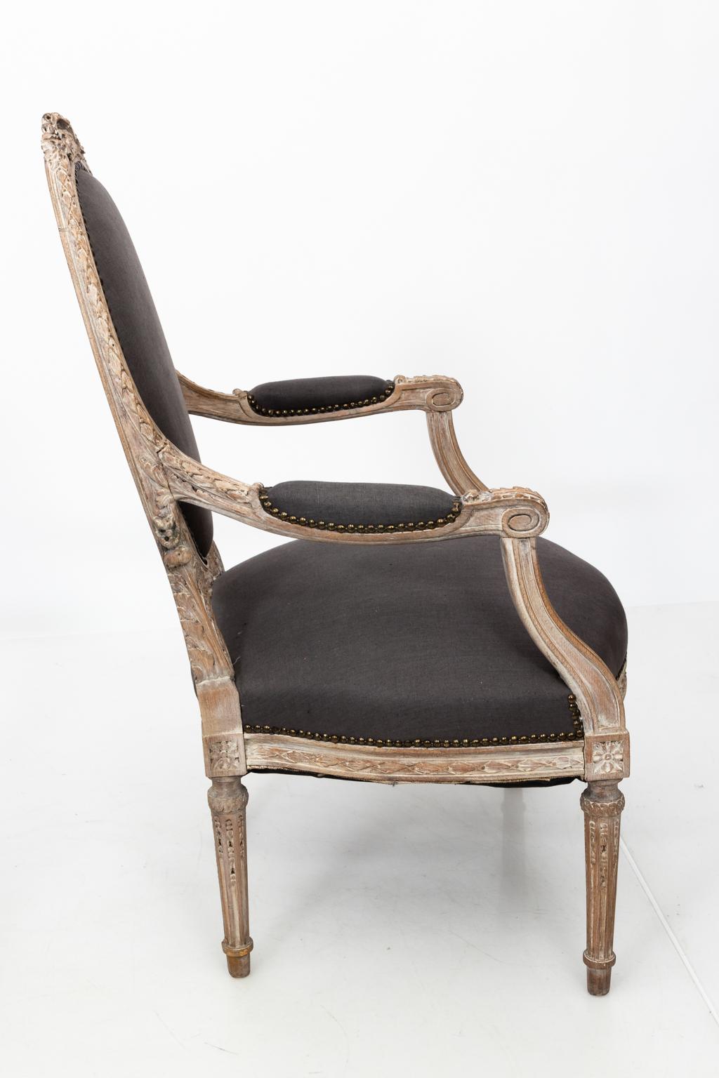 Pair of Grey Upholstered Louis XVI Style Armchairs, circa 1820 6