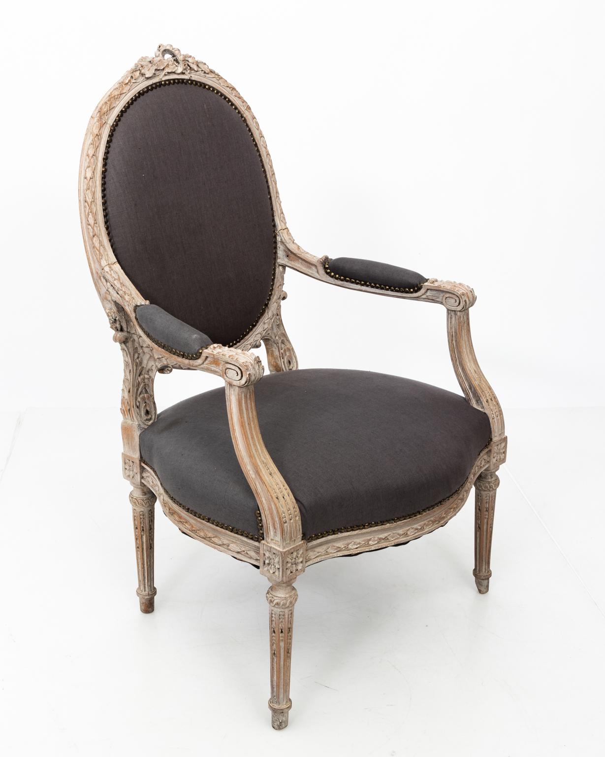 Pair of Grey Upholstered Louis XVI Style Armchairs, circa 1820 11