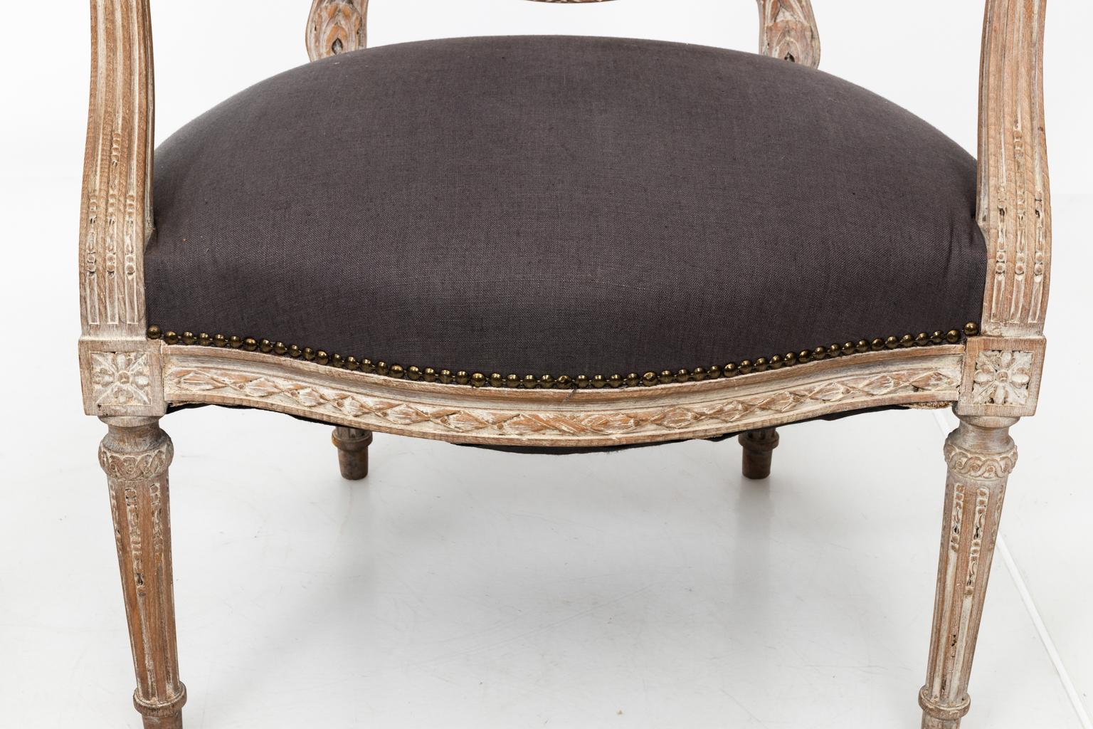 Pair of Grey Upholstered Louis XVI Style Armchairs, circa 1820 1