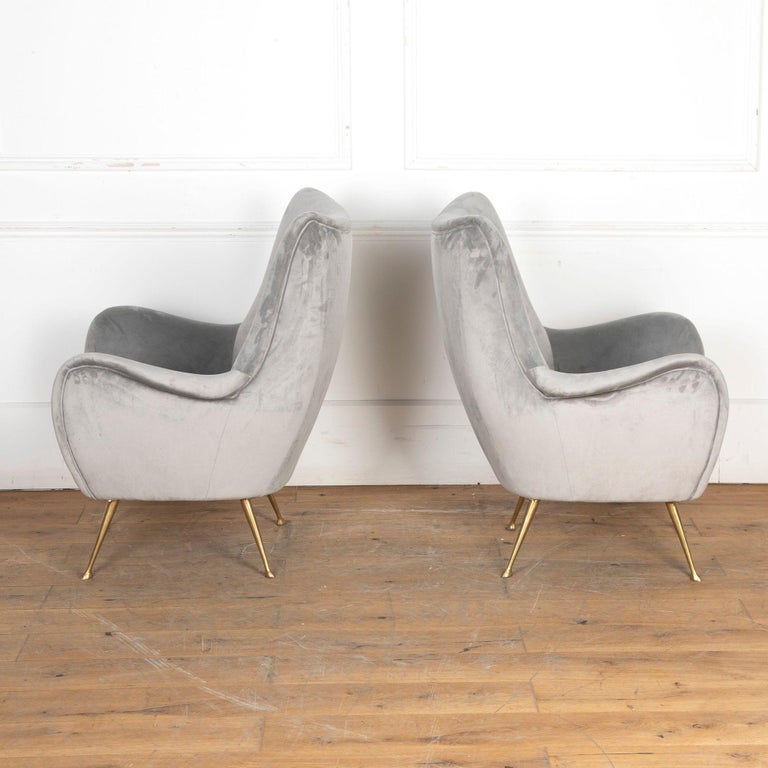Pair of Grey Velvet Armchairs For Sale at 1stDibs