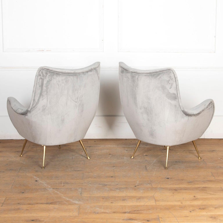 Pair of Grey Velvet Armchairs For Sale at 1stDibs