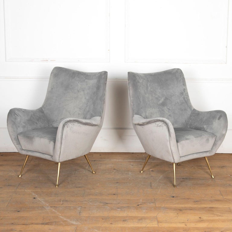 Pair of Grey Velvet Armchairs For Sale at 1stDibs
