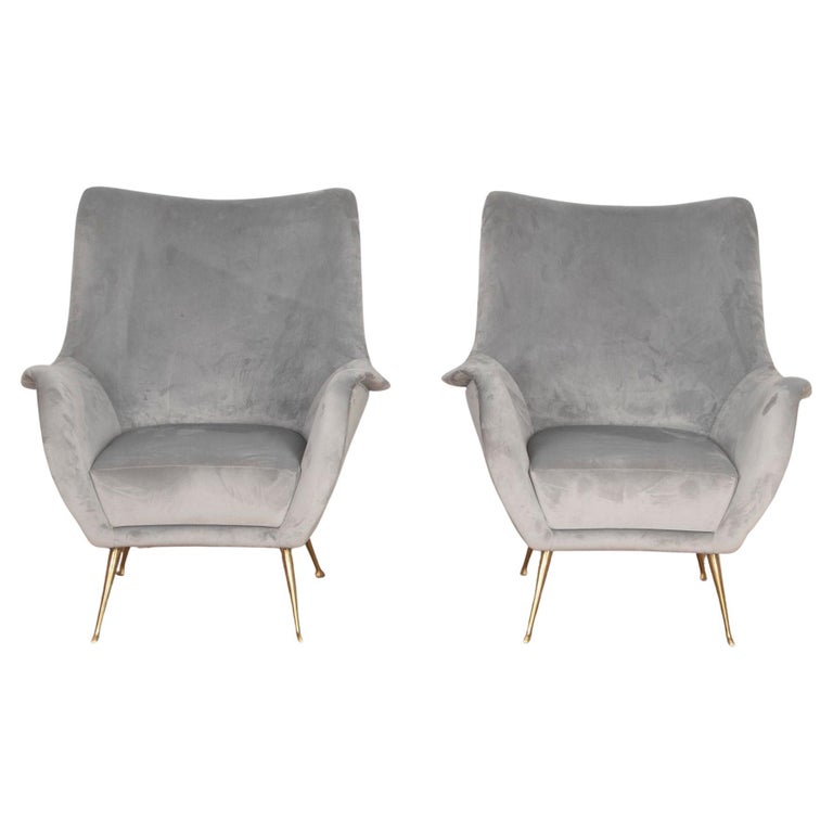 Pair of Grey Velvet Armchairs For Sale at 1stDibs