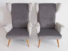 Pair of Grey Velvet Armchairs in the Style of Gio Ponti