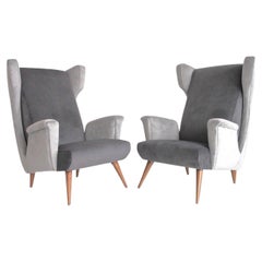 Pair of Grey Velvet Armchairs in the Style of Paolo Buffa