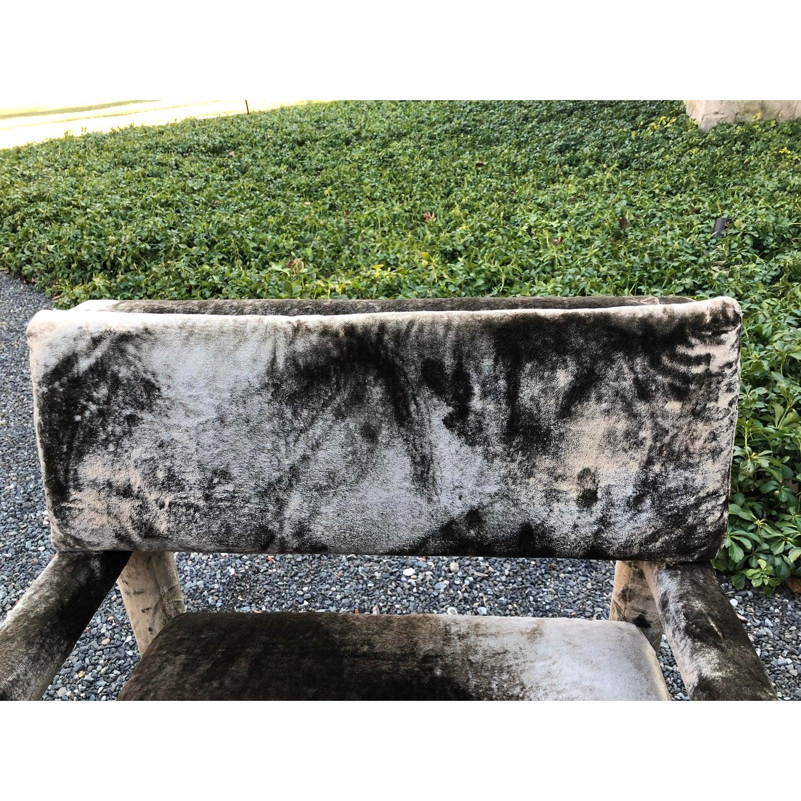 Late 20th Century Pair of Grey Velvet Milo Baughman Style Parsons Club Chairs