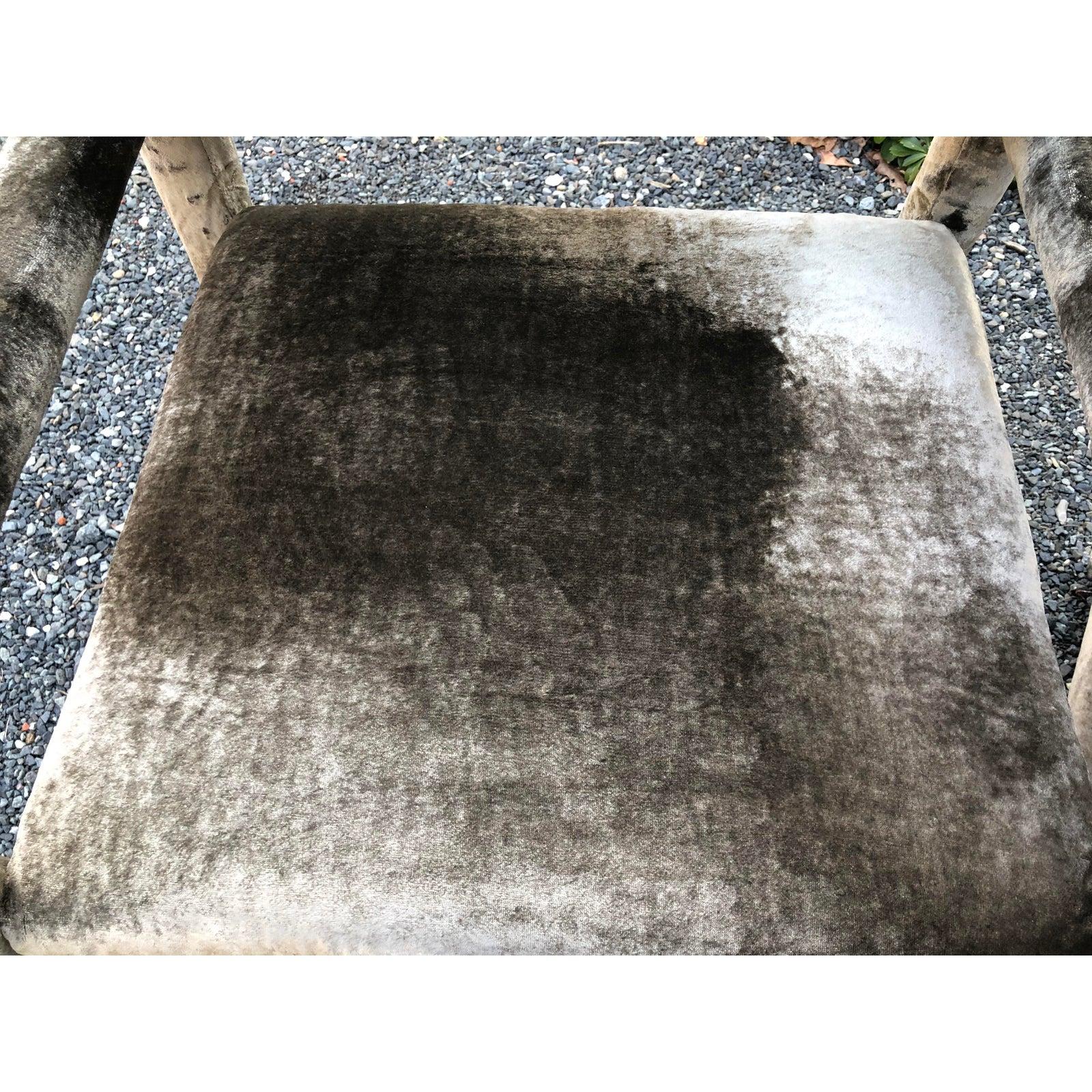 Pair of Grey Velvet Milo Baughman Style Parsons Club Chairs 1