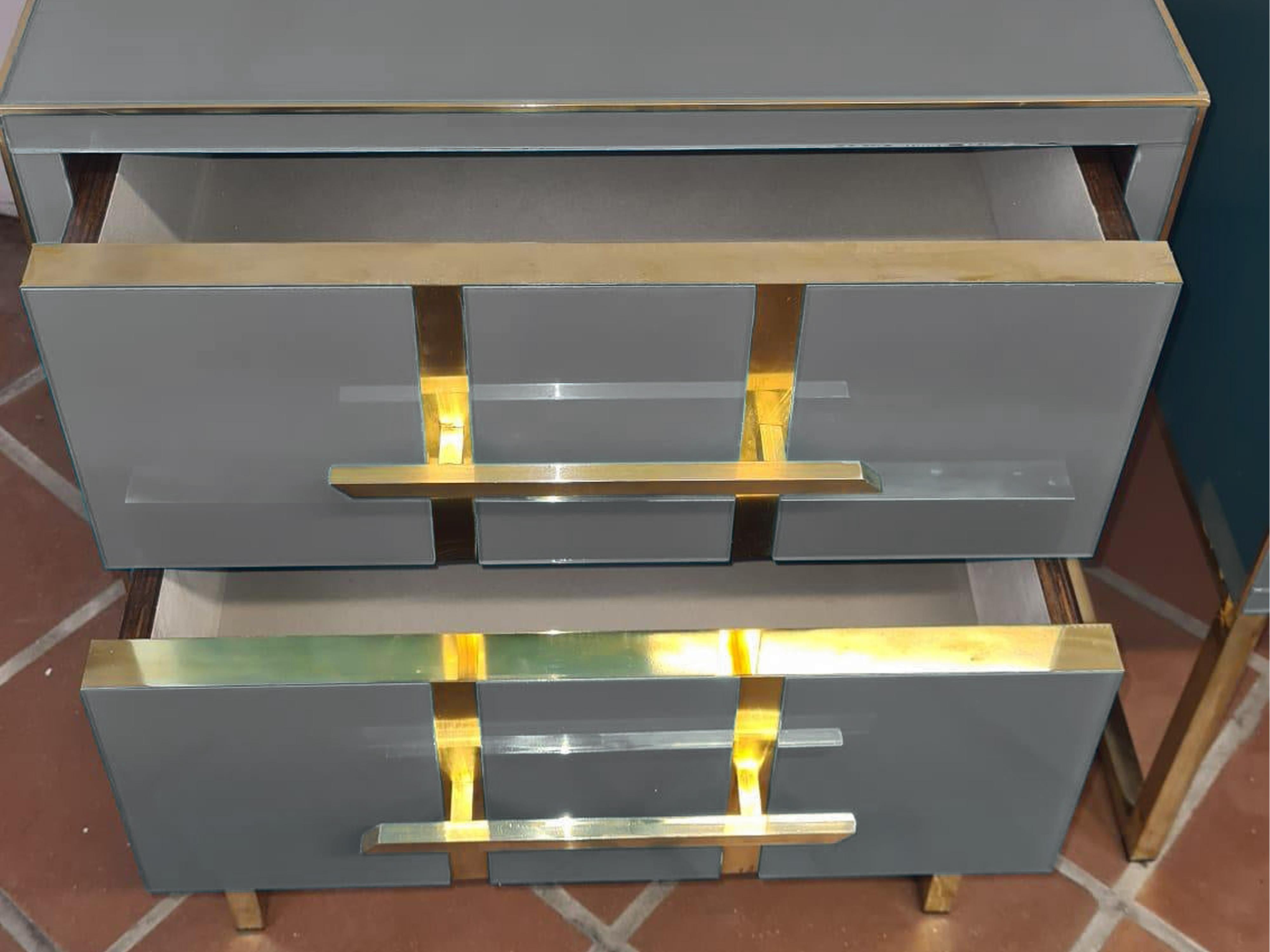 Italian Pair of Grey Vintage Night Stands Made in italy with Murano Opaline Glass For Sale