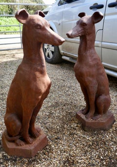 Pair of  Greyhound Guard Dogs, Natural Rust Weathered in Cast Iron