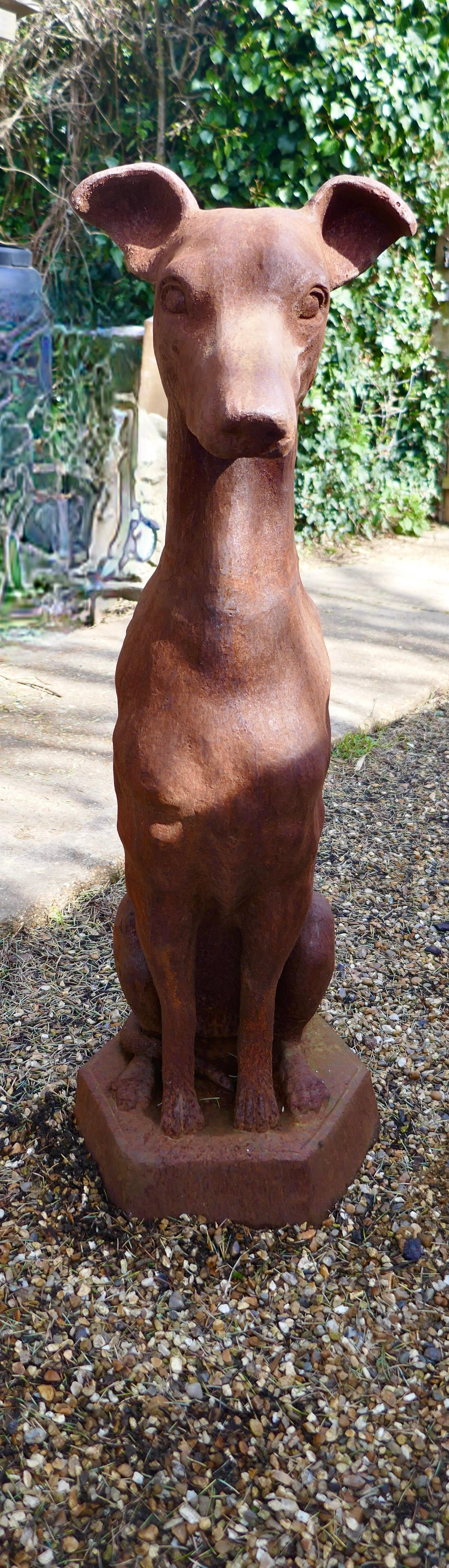 Pair of  Greyhound Guard Dogs, Natural Rust Weathered in Cast Iron    In Good Condition For Sale In Chillerton, Isle of Wight