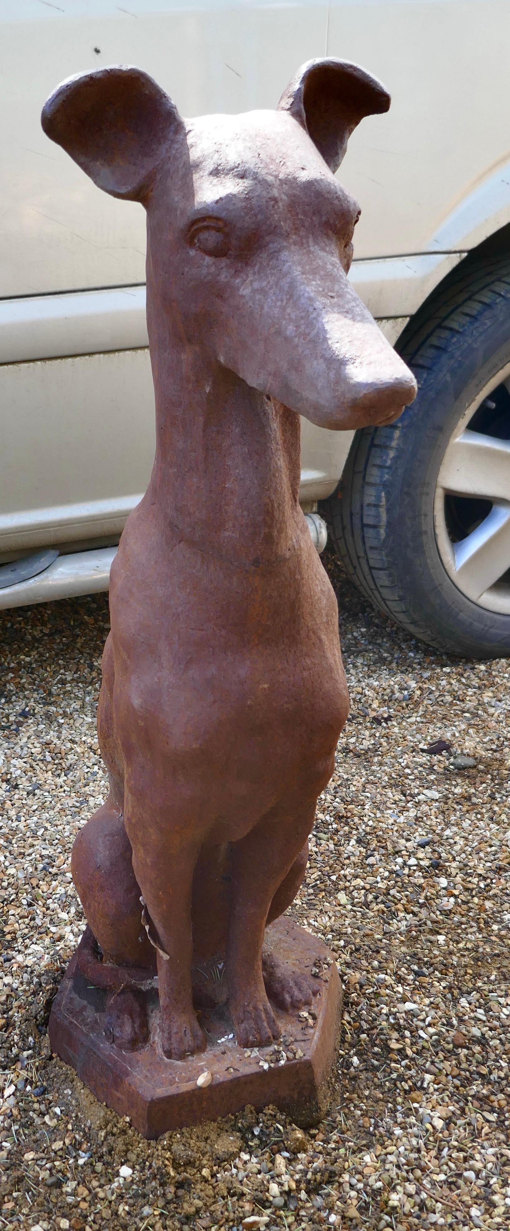 Mid-20th Century Pair of  Greyhound Guard Dogs, Natural Rust Weathered in Cast Iron    For Sale