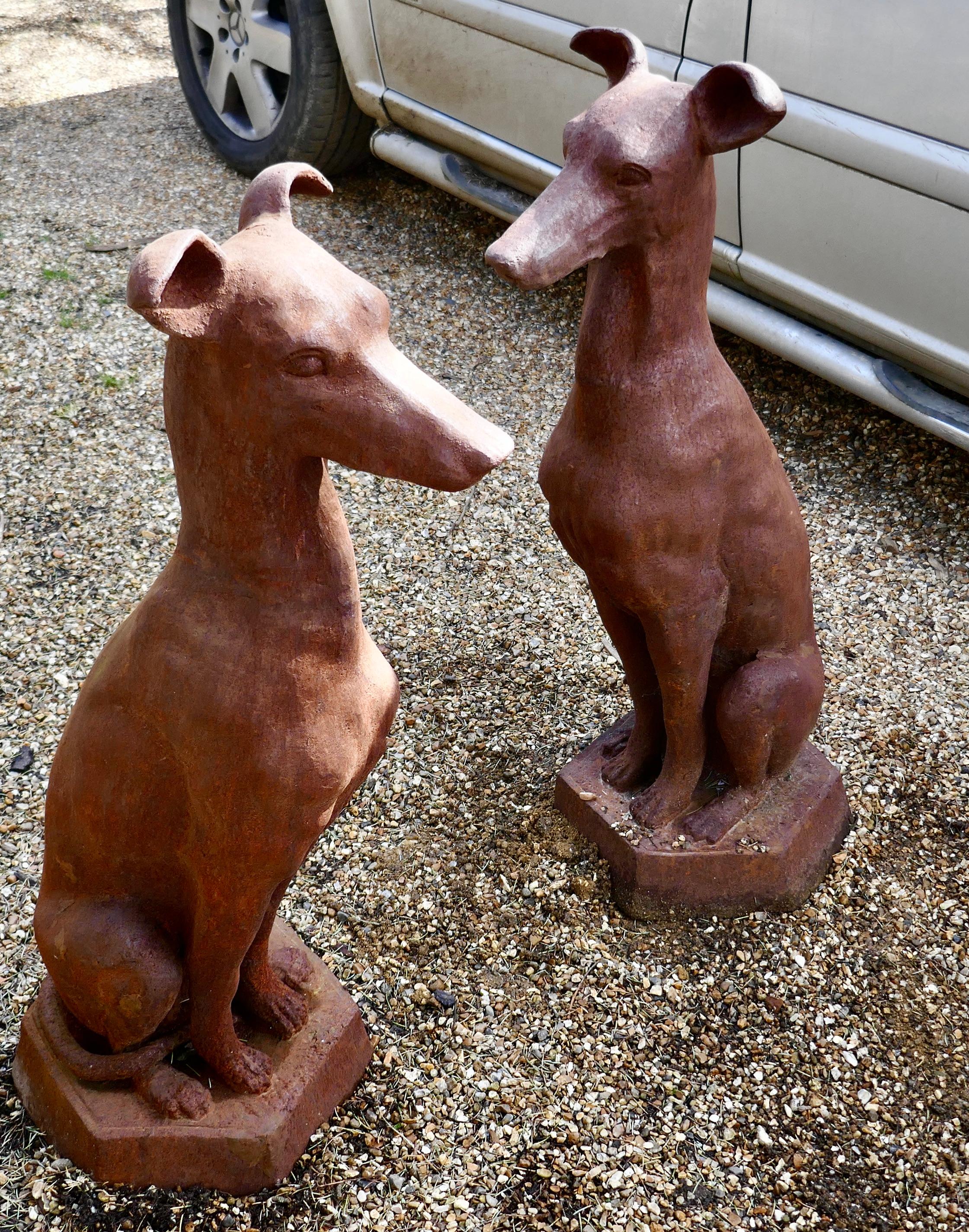 Pair of  Greyhound Guard Dogs, Natural Rust Weathered in Cast Iron    For Sale 1