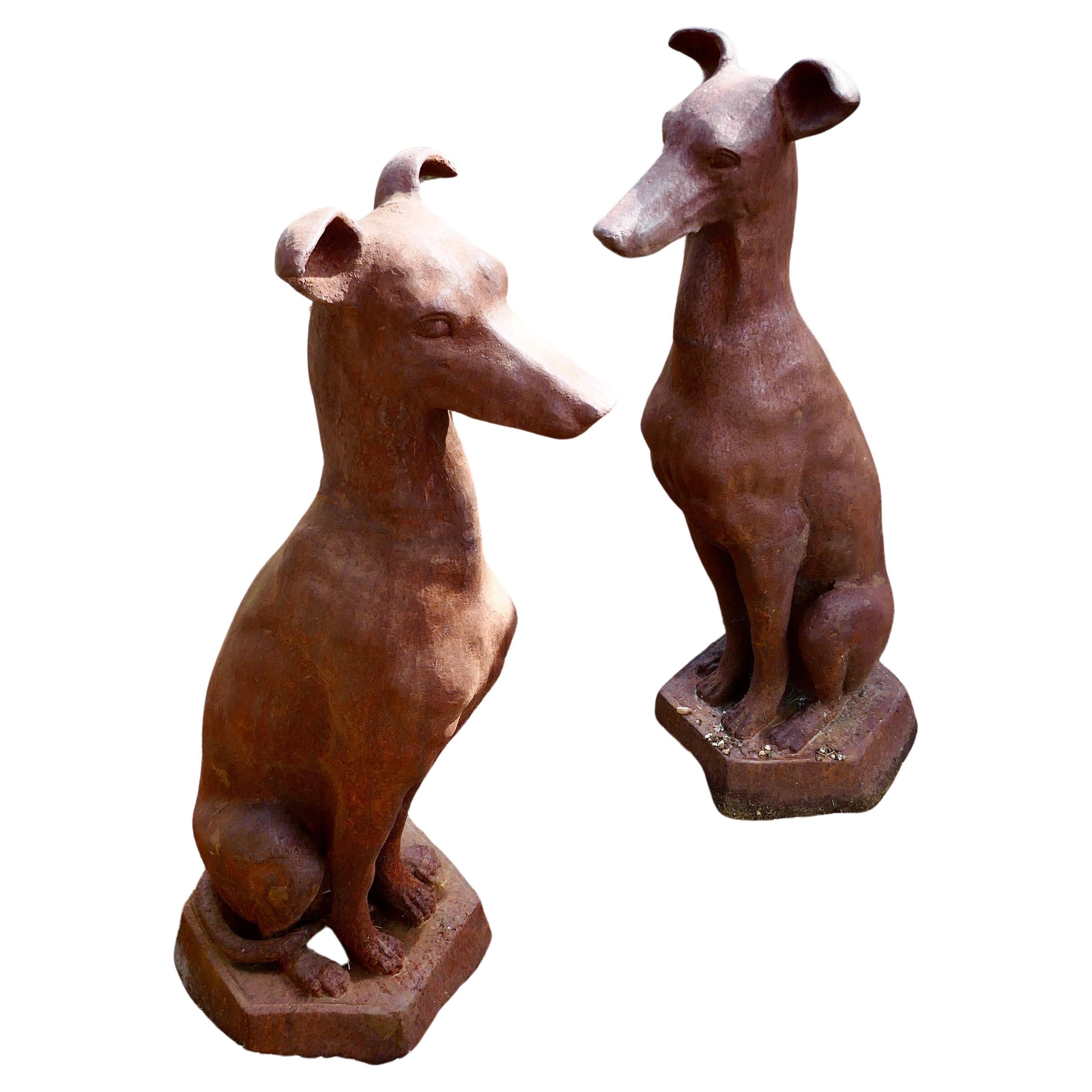 Pair of  Greyhound Guard Dogs, Natural Rust Weathered in Cast Iron    For Sale