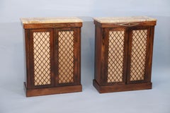 Pair of Grille-Front Rosewood Regency Cabinets with Marble Tops