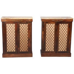 Pair of Grille-Front Rosewood Regency Cabinets with Marble Tops Pair of Grille-Front Rosewood Regency Cabinets with Marble Tops