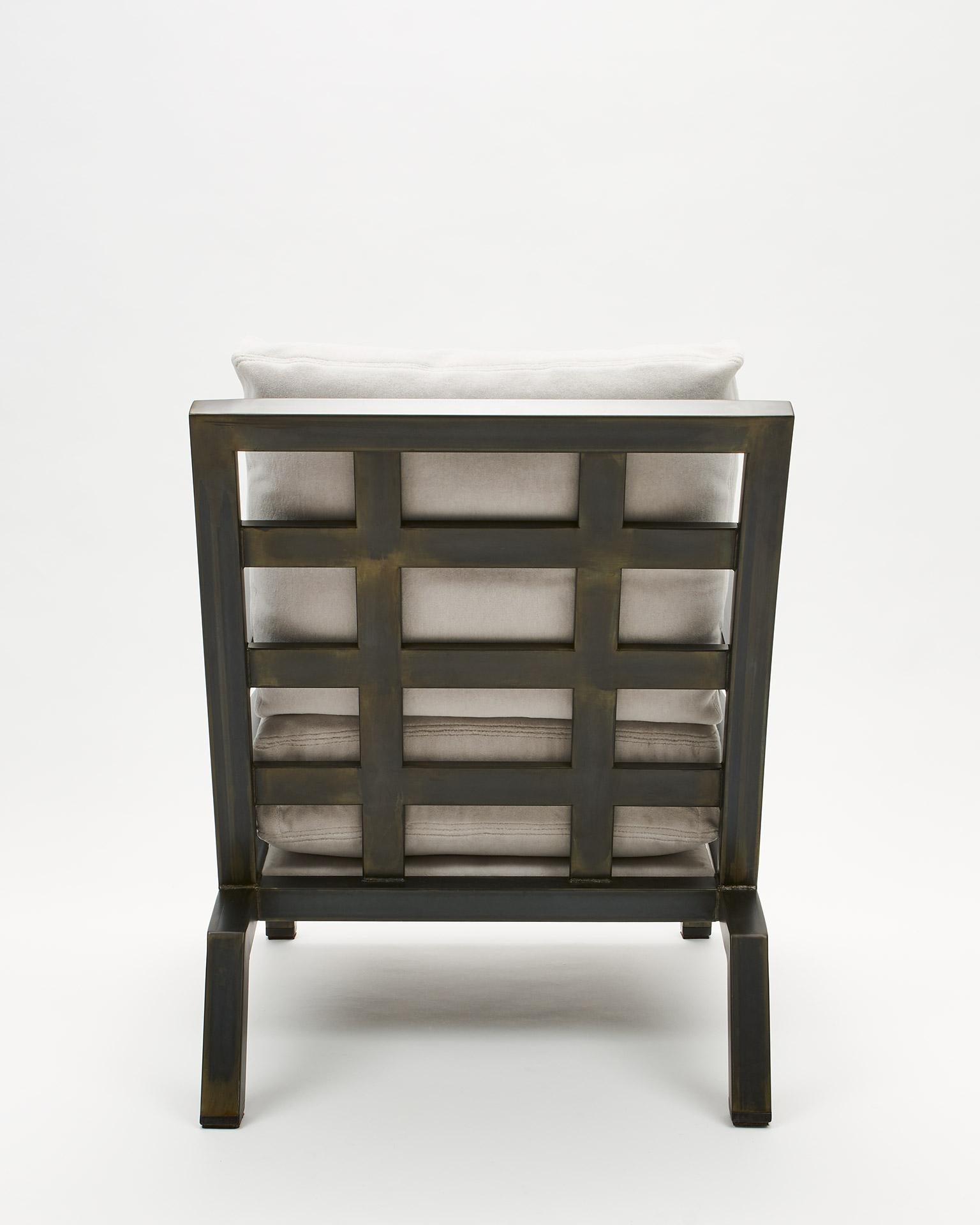 Modern Custom Steel White Alpaca Pair Lounge Chair Gil Melott Bespoke For Sale