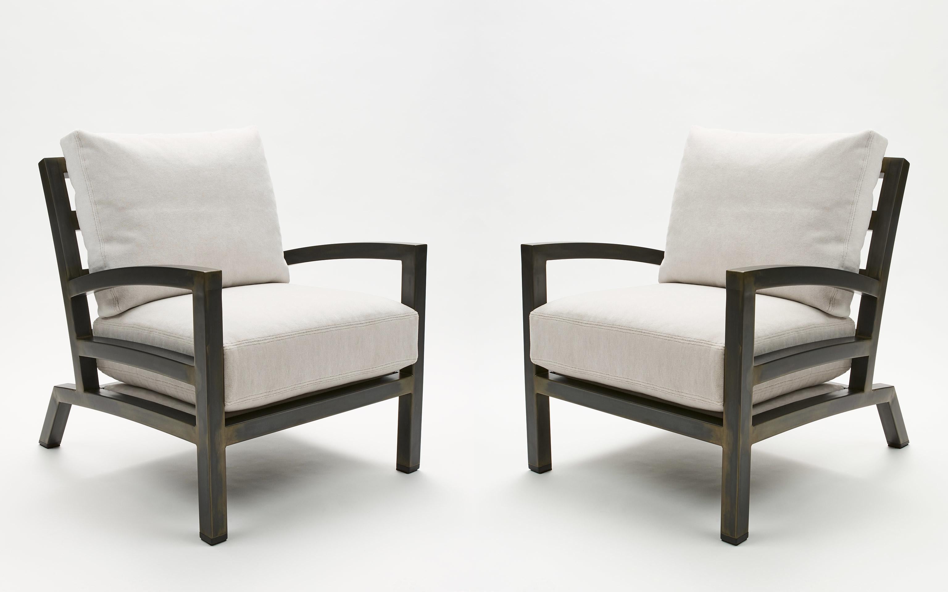 Contemporary Custom Steel White Alpaca Pair Lounge Chair Gil Melott Bespoke