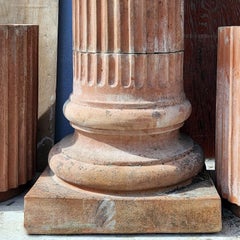 PAIR OF GROOVED IONIC TERRACOTTA COLUMNS H 148 CM WITH TWO CAPITALS 21th Century