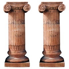 PAIR OF GROOVED IONIC TERRACOTTA COLUMNS H 148 CM WITH TWO CAPITALS 21th Century