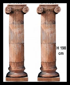 PAIR OF GROOVED IONIC TERRACOTTA COLUMNS H 198 CM WITH TWO CAPITALS 21th Century