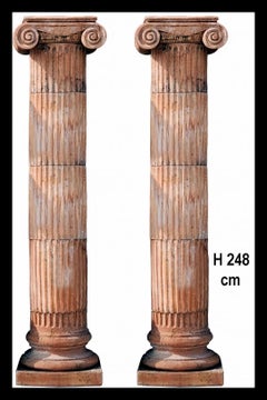 PAIR OF GROOVED IONIC TERRACOTTA COLUMNS H 248 CM WITH TWO CAPITALS 21th Century