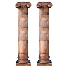 PAIR OF GROOVED IONIC TERRACOTTA COLUMNS H 248 CM WITH TWO CAPITALS 21th Century