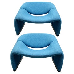 Paar Groovy Stühle F598 mit blauem Stoff von Pierre Paulin für Artifort
