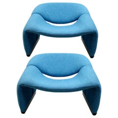 Pair of Groovy Chairs F598 in Blue Fabric by Pierre Paulin for Artifort