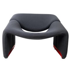 Pair of Groovy Chairs Grey Fabric and Red Feet by Pierre Paulin for Artifort