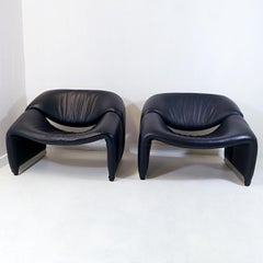 Pair of Groovy Chairs in Black Leather by Pierre Paulin for Artifort