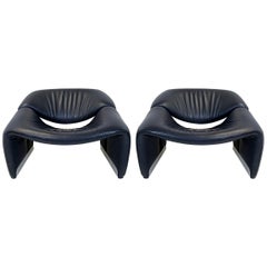 Pair of Groovy Chairs in Black Leather by Pierre Paulin for Artifort