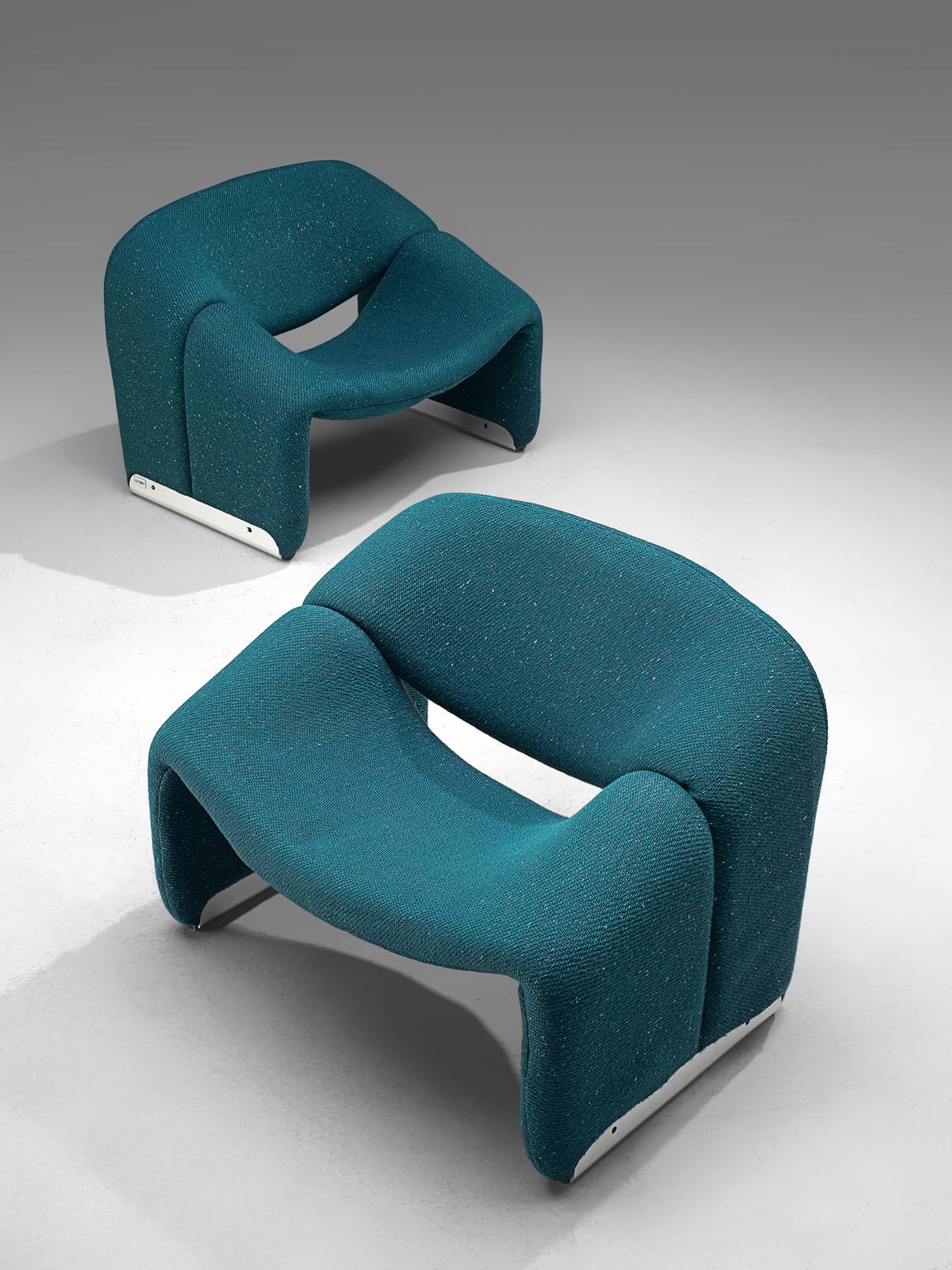 Mid-Century Modern Pair of 'Groovy' Lounge Chairs by Pierre Paulin in Turquoise Fabric