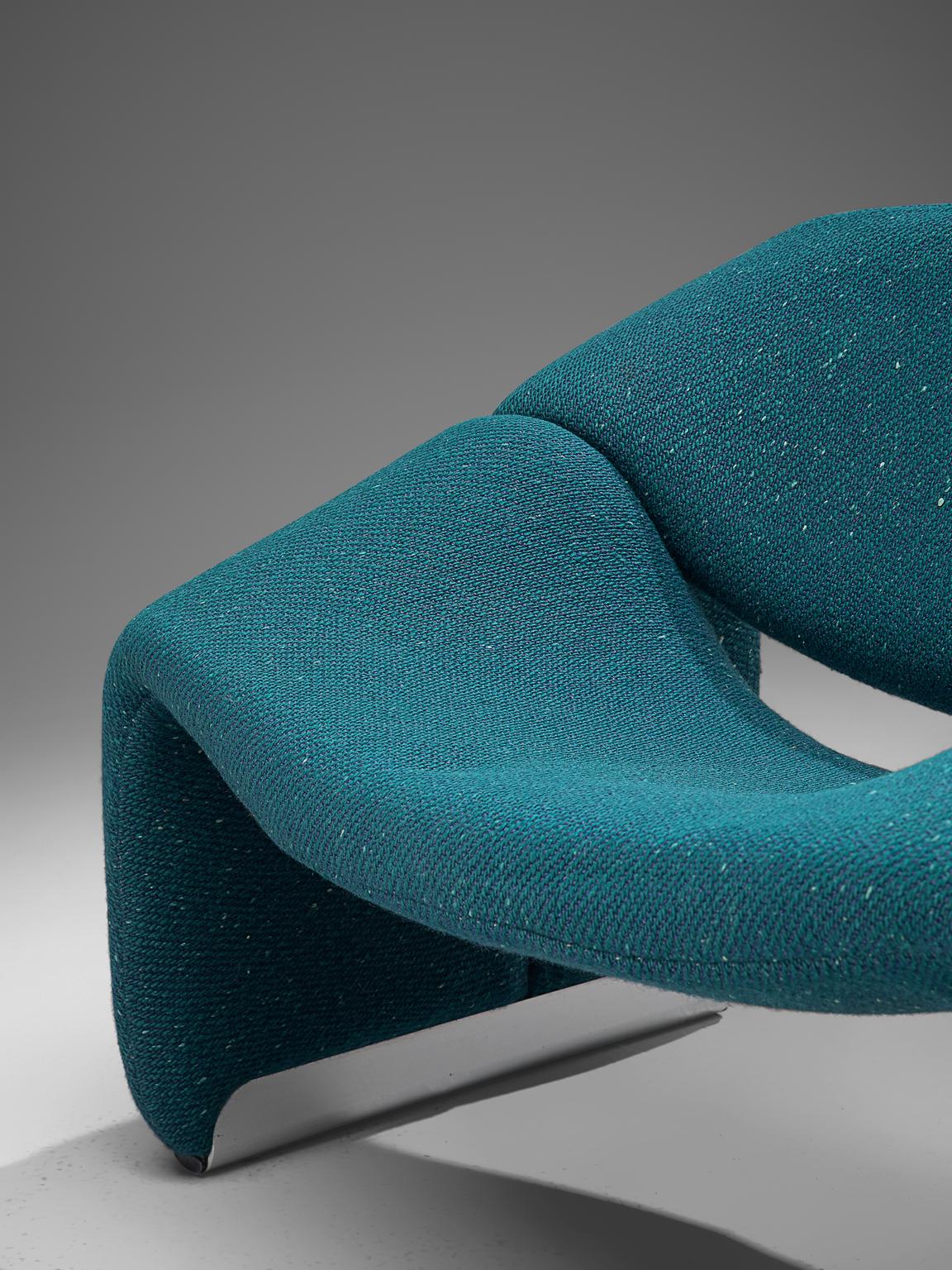 Aluminum Pair of 'Groovy' Lounge Chairs by Pierre Paulin in Turquoise Fabric